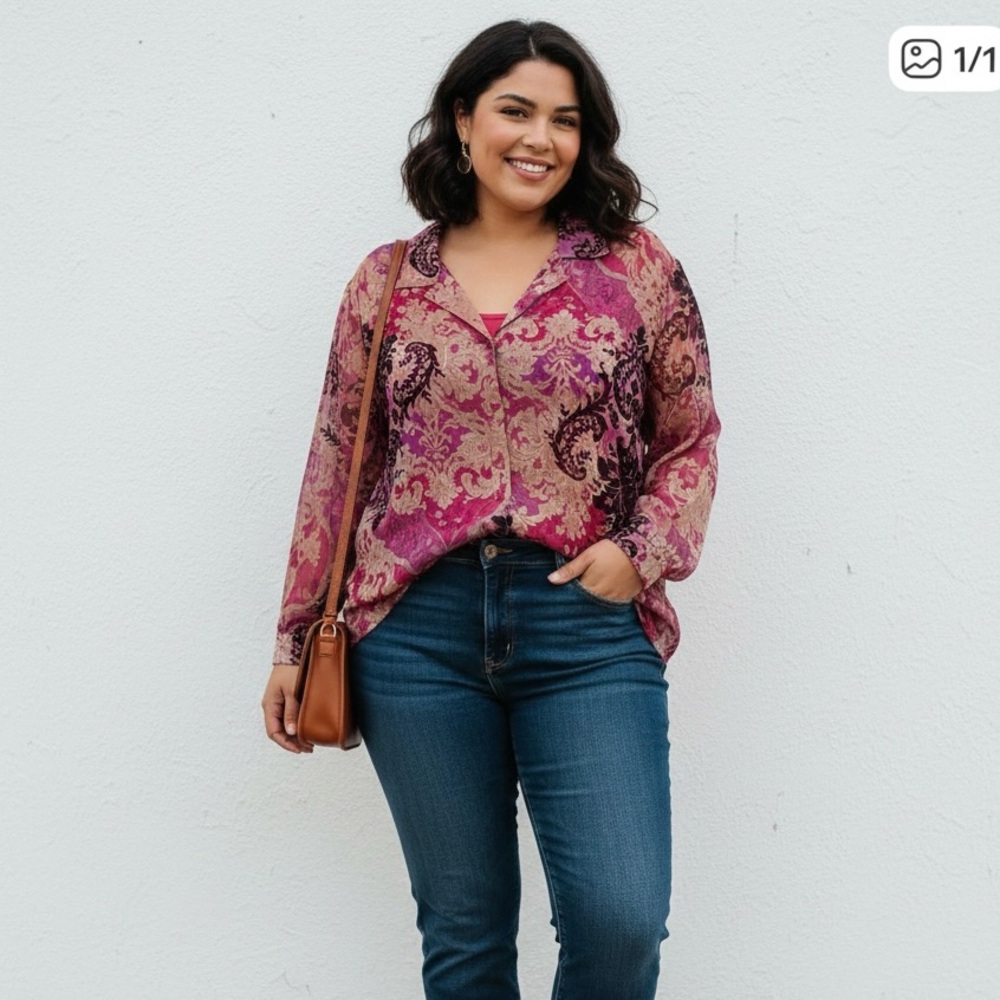🌟🌟Alfred Dunner Pink and Red Floral Blouse